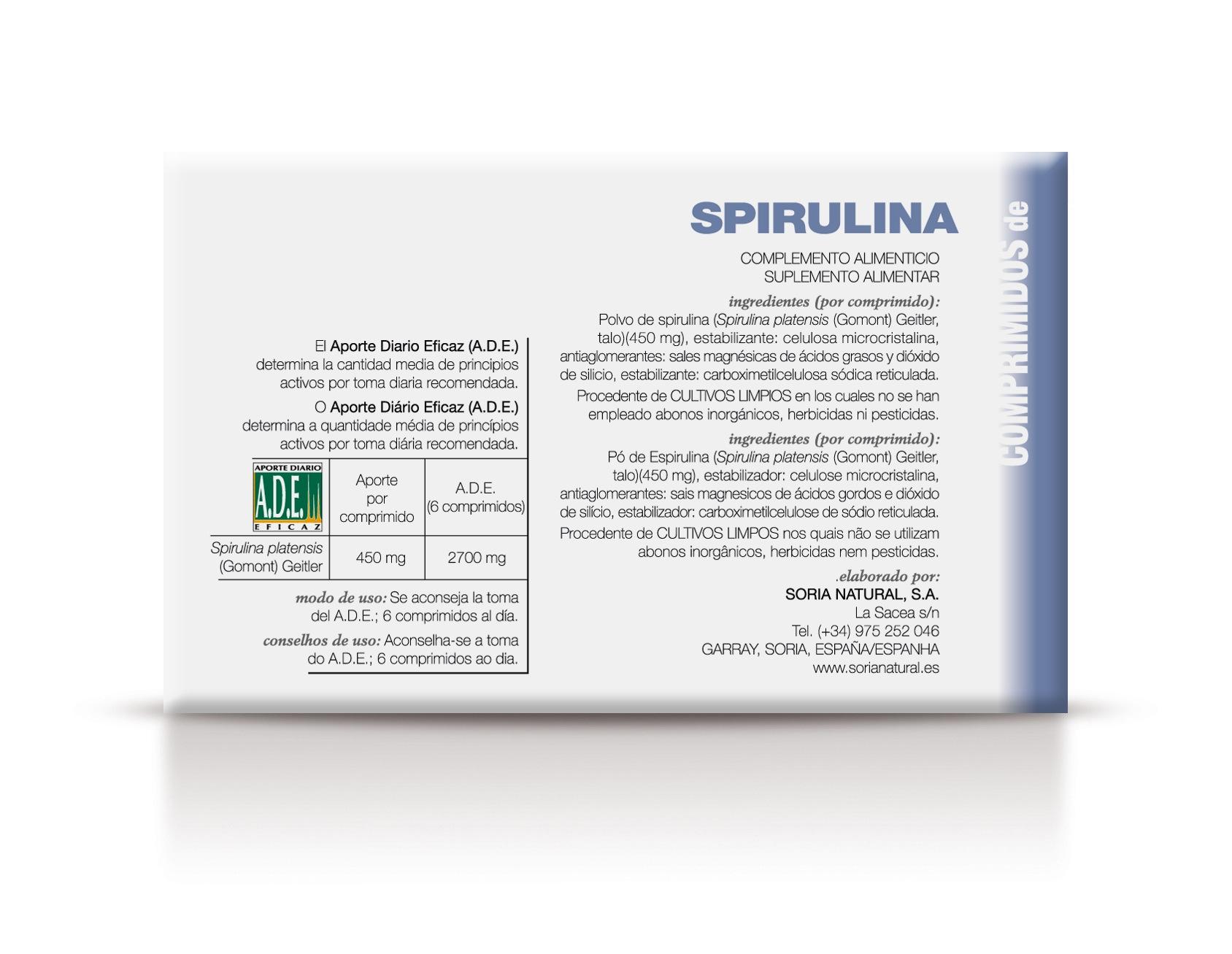 Spirulina Comprimidos 600mg - Producto Soria Natural