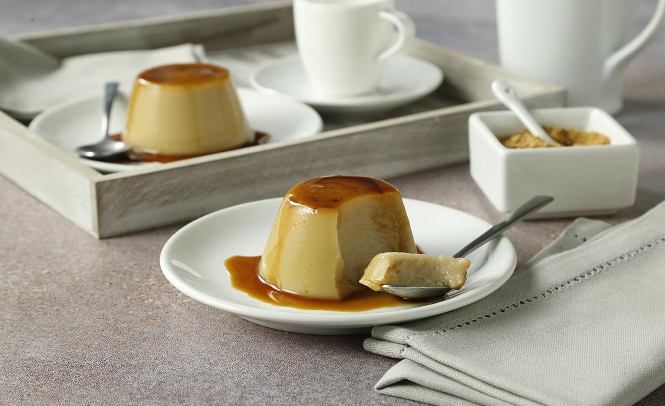 Flan vegano de vainilla con bebida de arroz